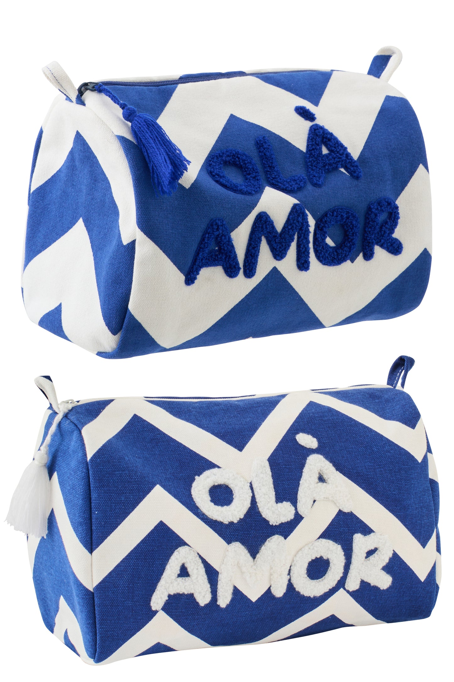 OLA AMOR - Trousse de toilette coton blanc/bleu