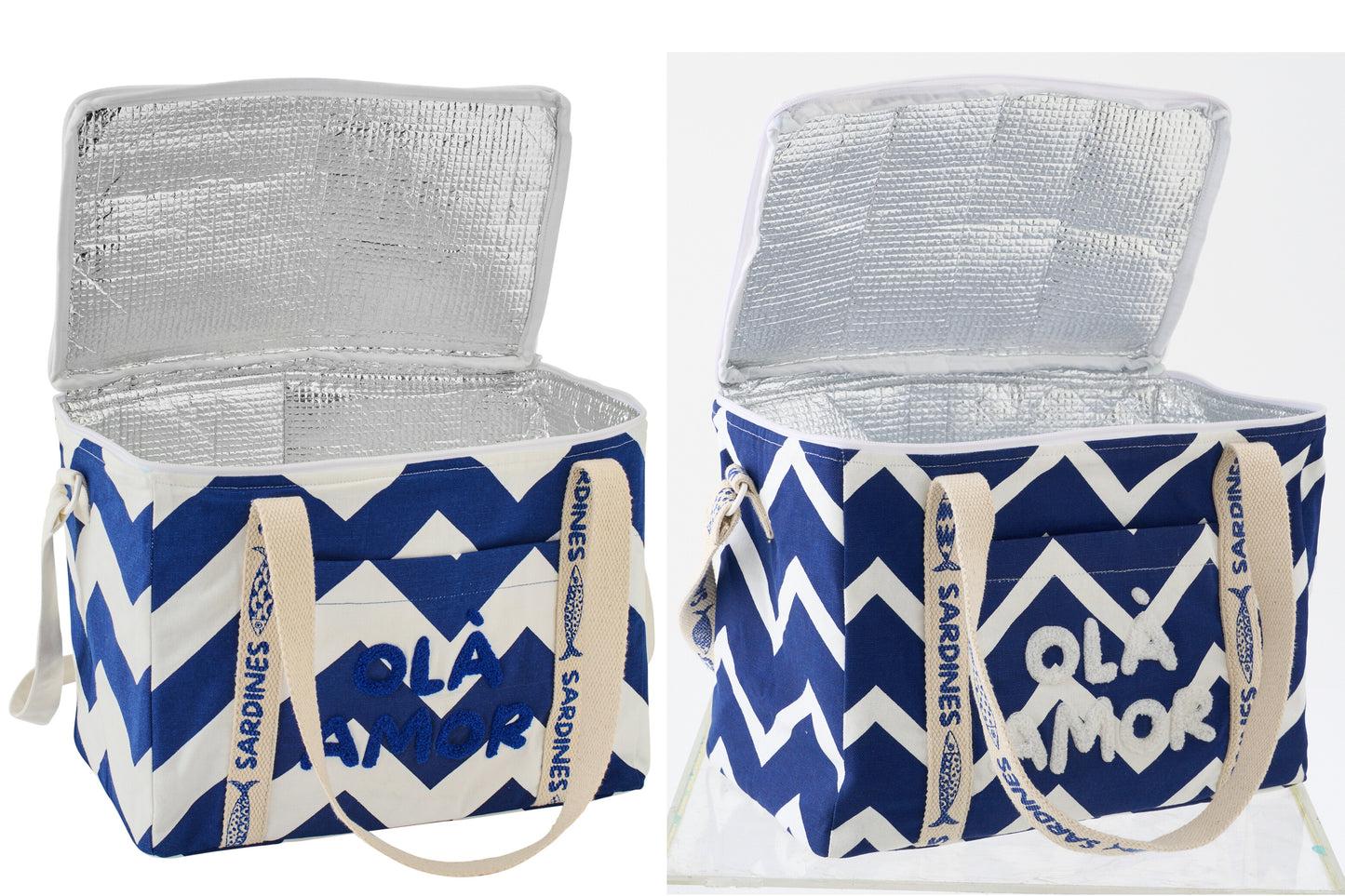 OLA AMOR - Sac repas isotherme coton blanc/bleu