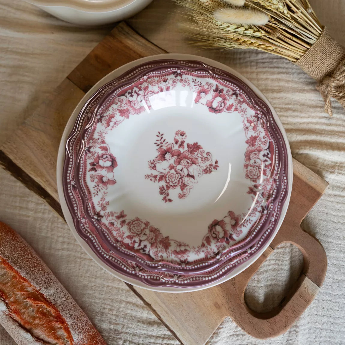 FAUSTINE Assiette creuse 22 cm en porcelaine rose
