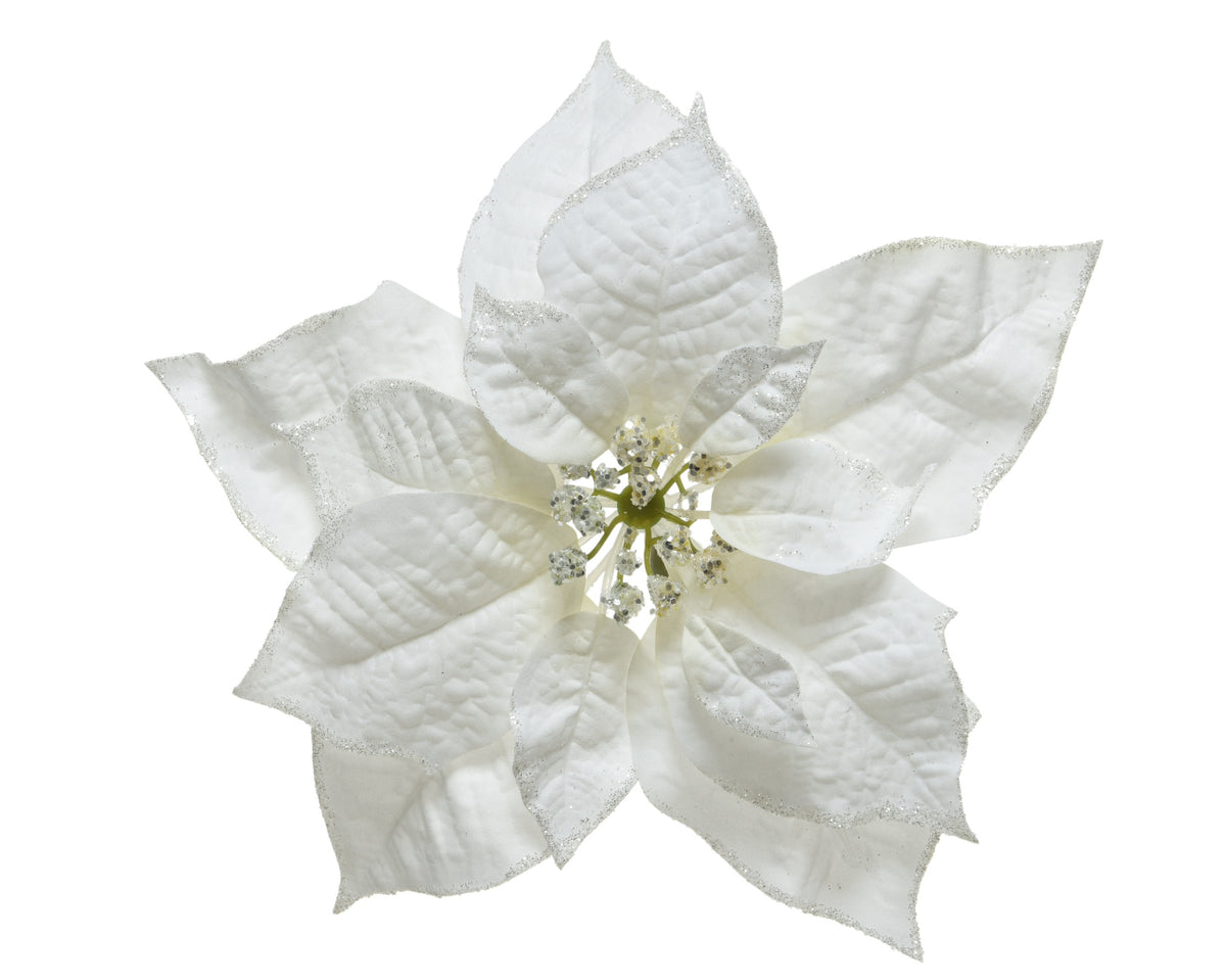 POINSETTIA blanche sur clip paillettes