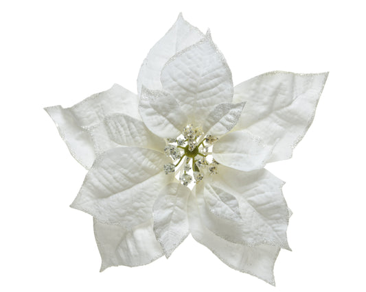 POINSETTIA blanche sur clip paillettes