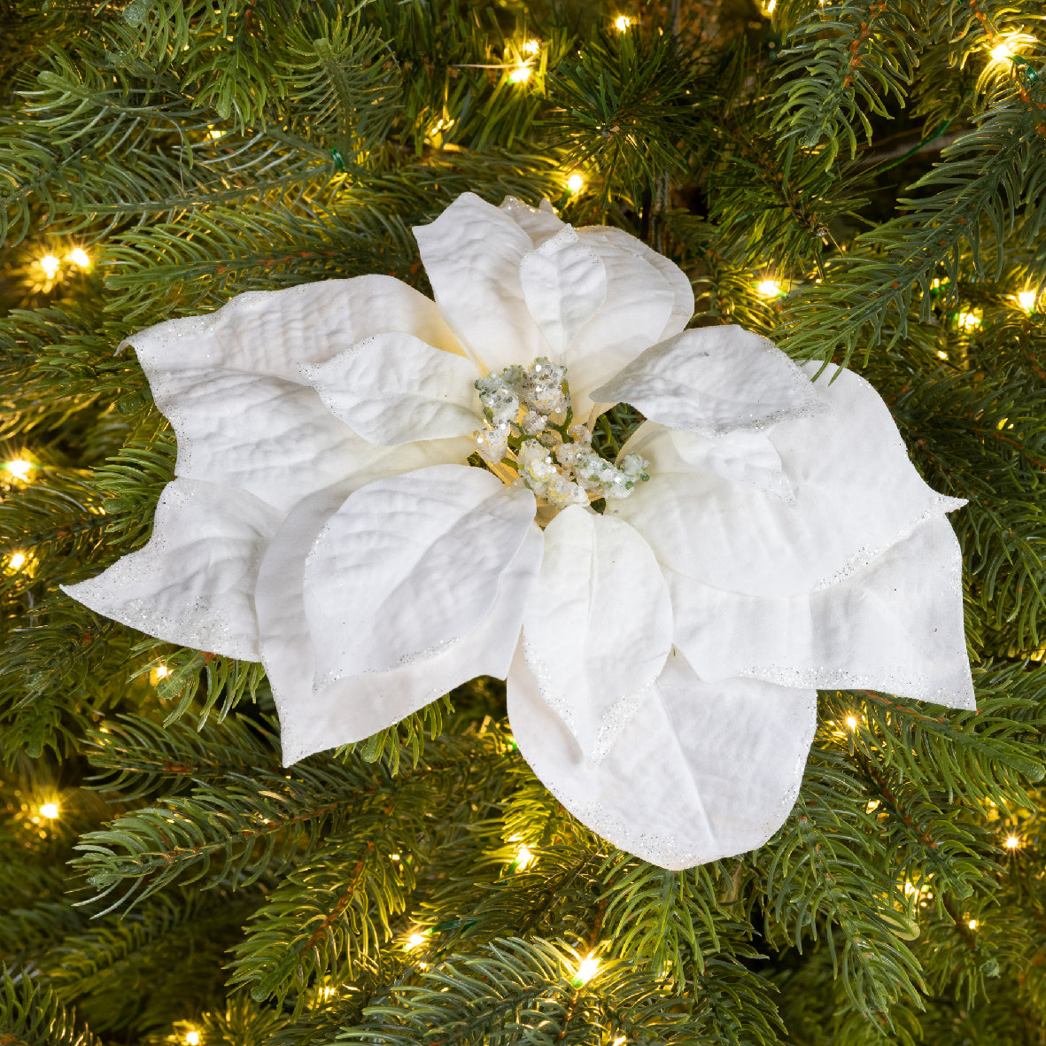 POINSETTIA blanche sur clip paillettes
