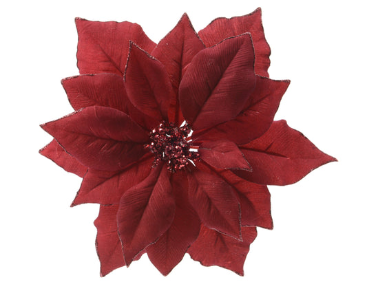 Poinsettia sur clip rouge bordeaux pailleté