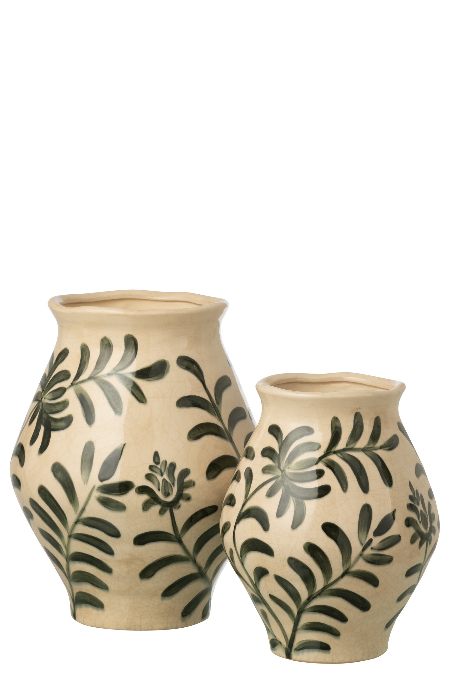 LEAVES  Grand Vase en grès feuilles vert foncé/beige