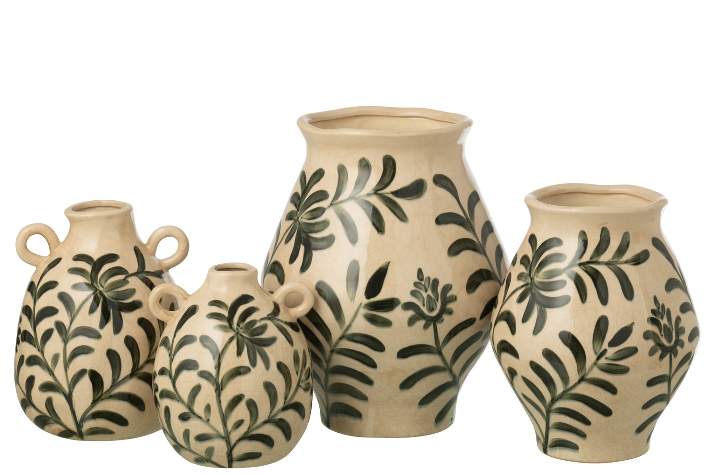 LEAVES  Grand Vase en grès feuilles vert foncé/beige