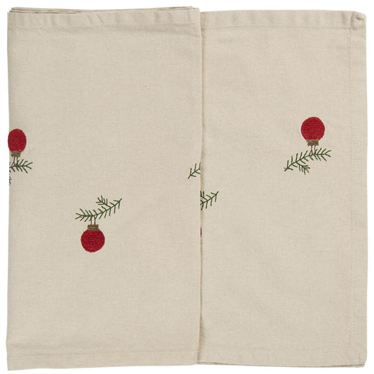 Chemin de table beige de Noël brodé - L 160 cm
