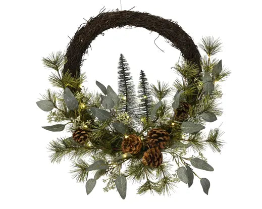 COURONNE Pomme de pin eucalyptus artificielle LED intérieur
