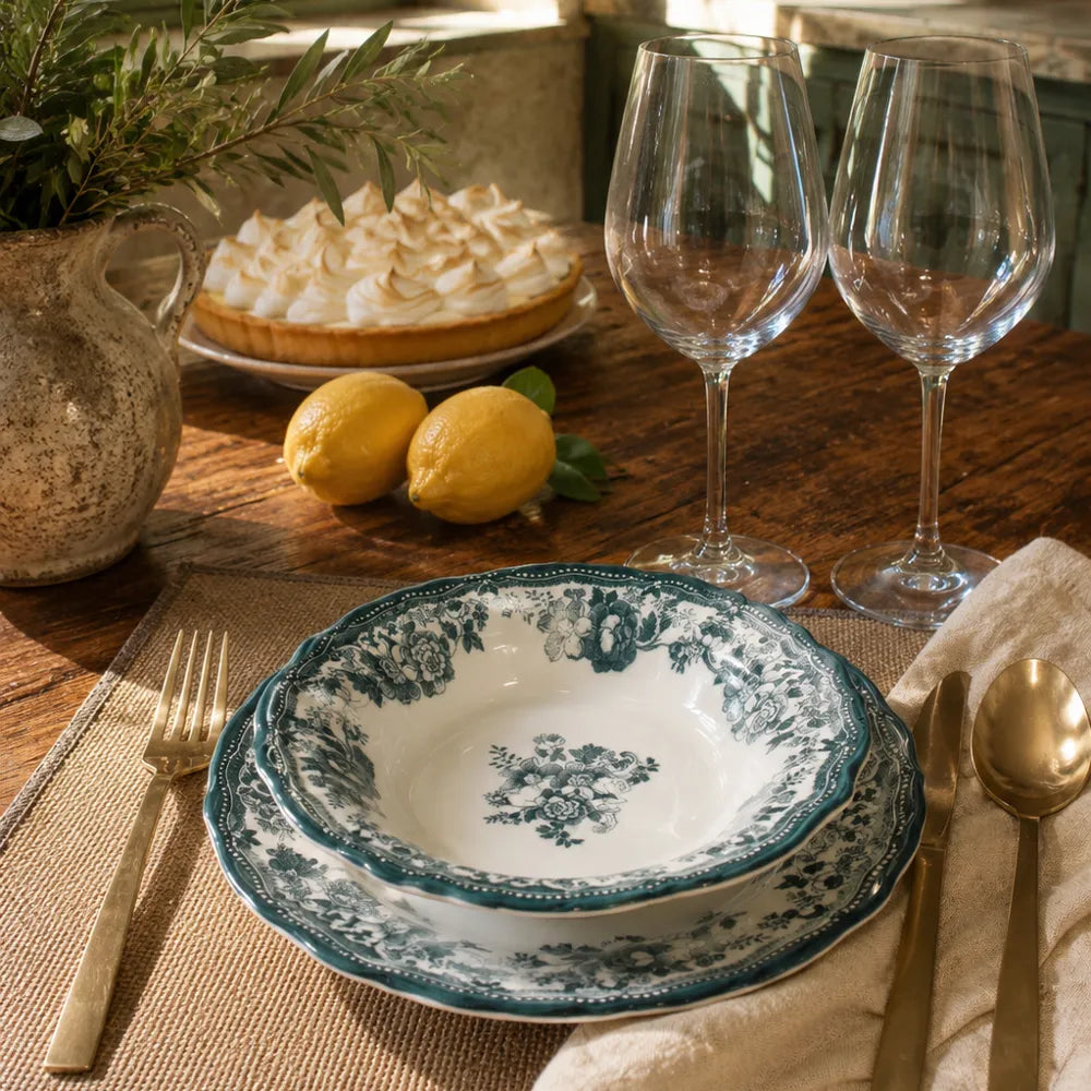FAUSTINE Assiette creuse 22 cm en porcelaine verte