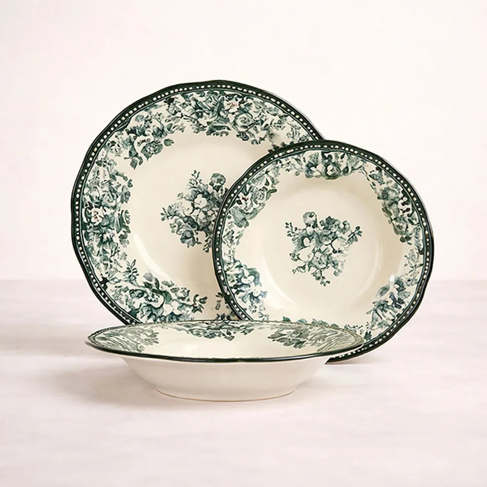 FAUSTINE Assiette creuse 22 cm en porcelaine verte