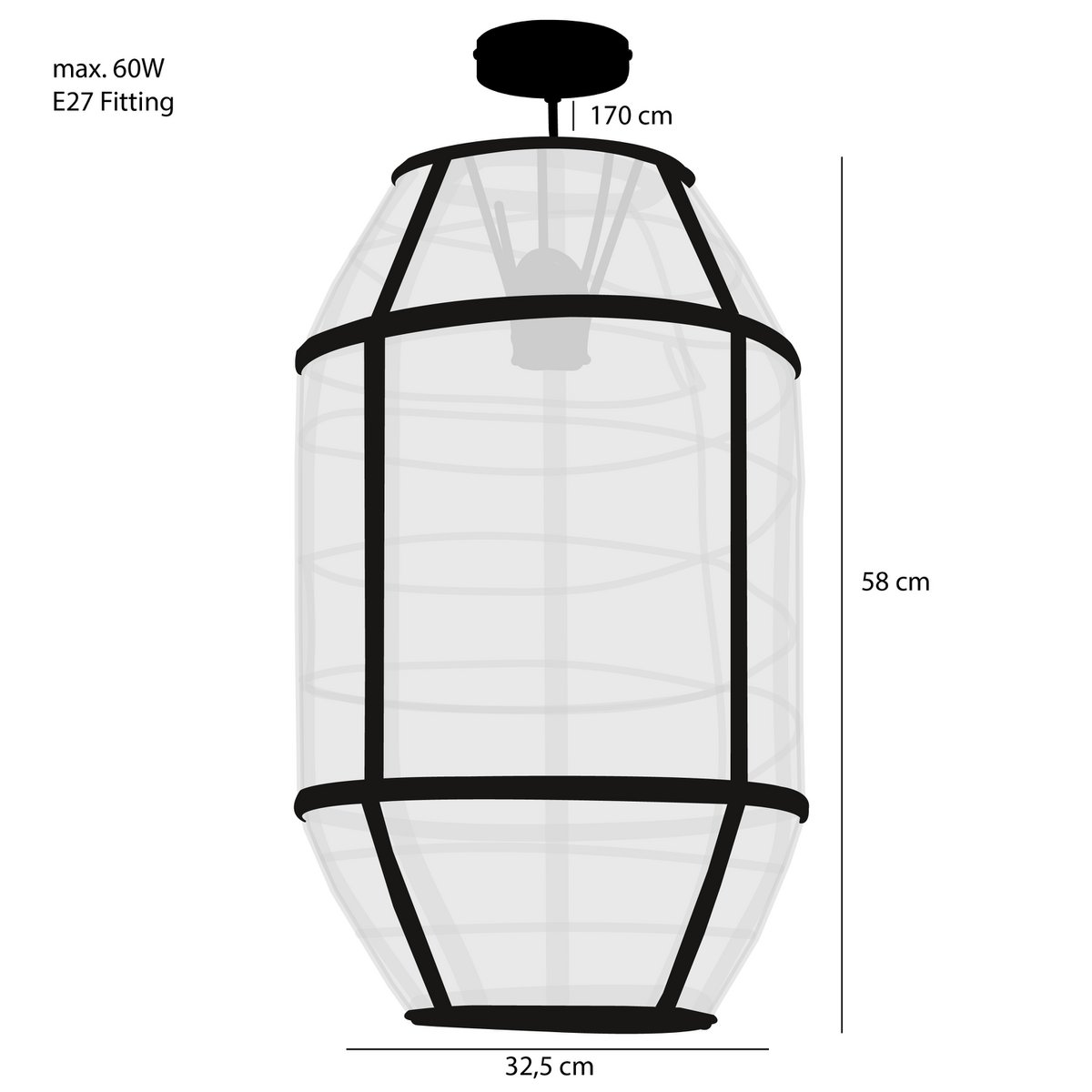 PELLA - Lampe suspendue - H58 X Ø33 cm - Lin - Blanc cassé