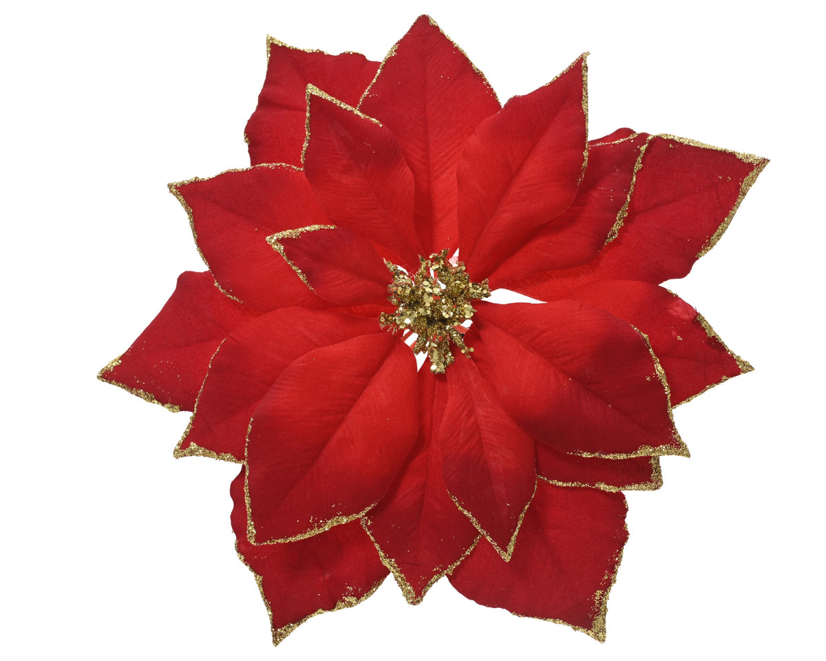 POINSETTIA rouge or sur clip velours scintillant