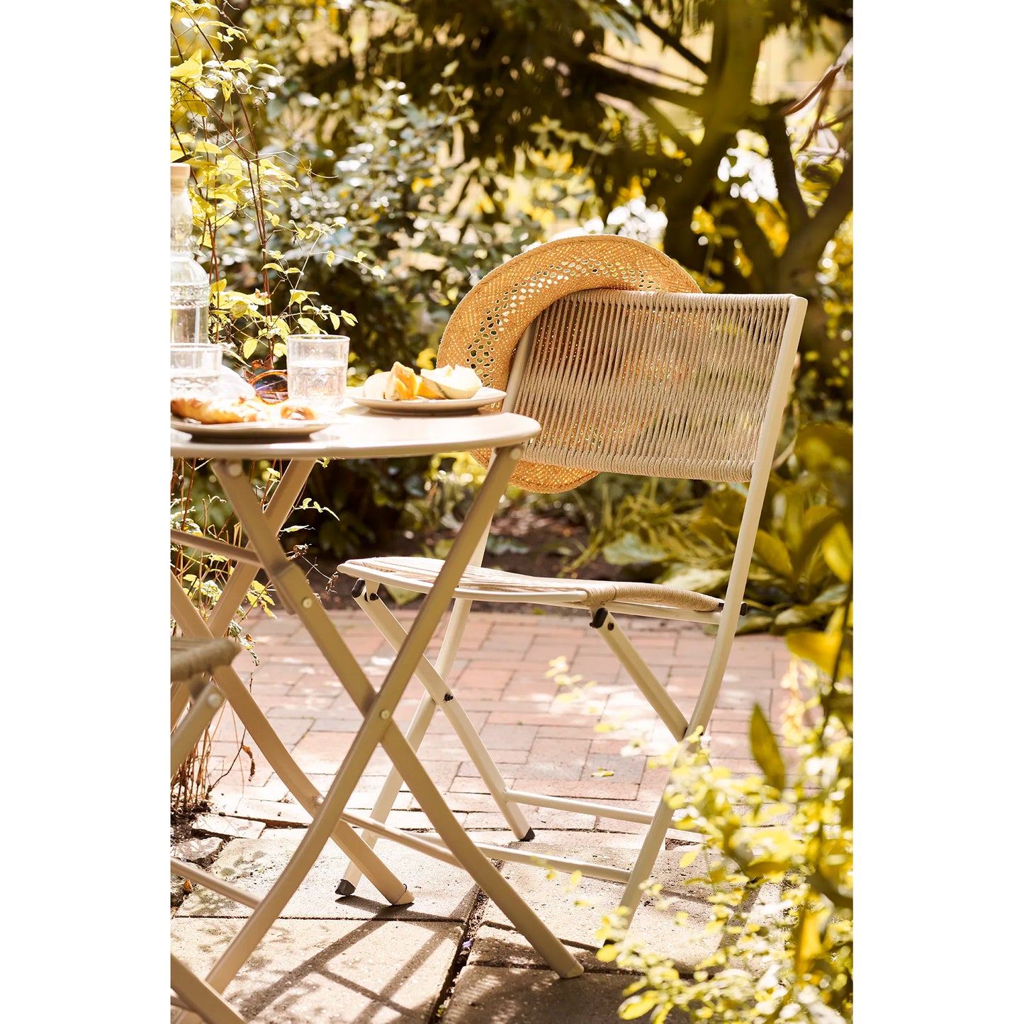 NAPLES Ensemble bistro acier et corde beige 3 pièces