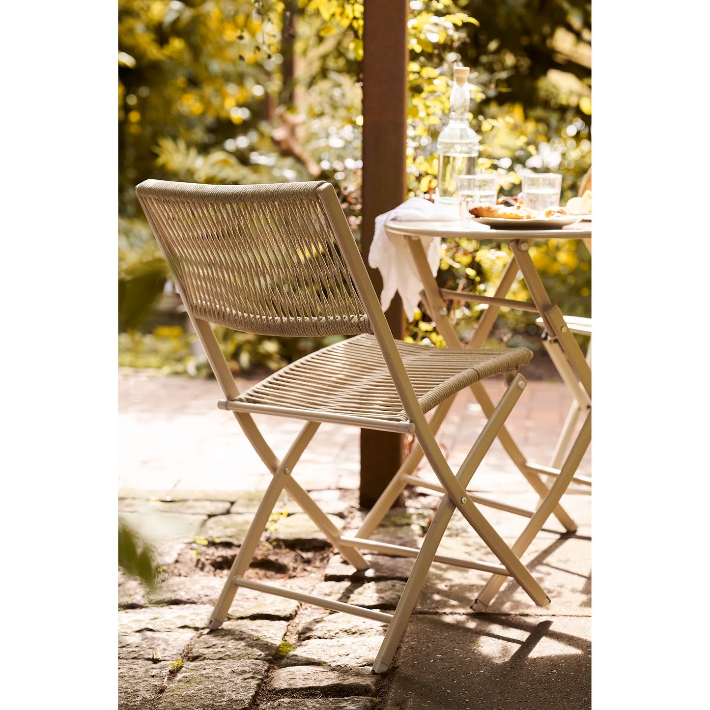 NAPLES Ensemble bistro acier et corde beige 3 pièces