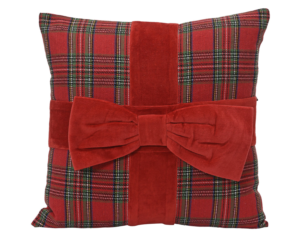 COUSSIN TARTAN  noeud velours rouge