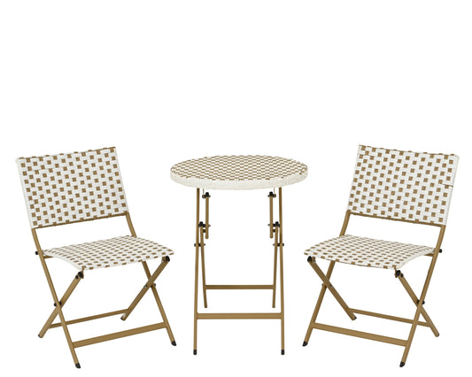 BELLANO Ensemble 3 pièces résine tressée blanc/beige outdoor