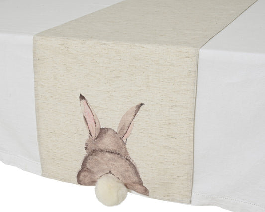 LAPIN chemin de table beige avec pompon  140 cm