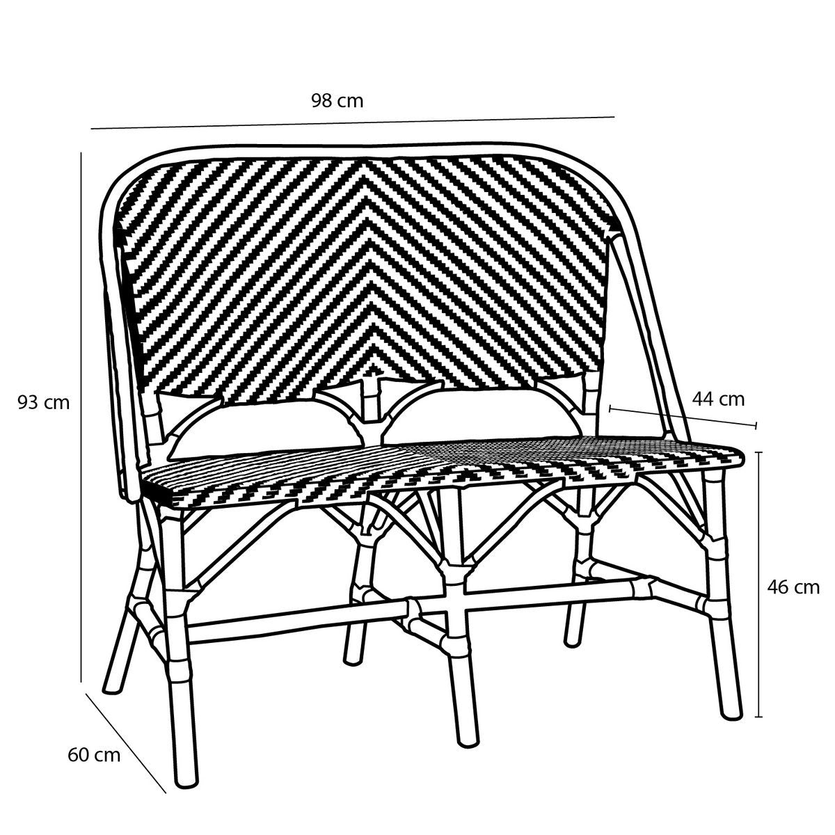 Canapé d'extérieur Mandox - L98 x l60 x H93 cm - Rotin - Noir, Blanc