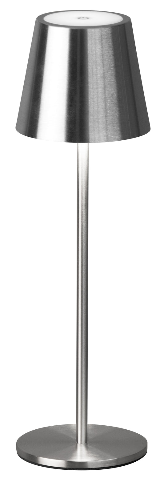 LAMPE DE TABLE LED - Extérieur métal nickel brossé  H 36 cm