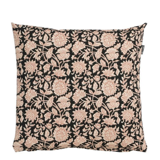 ESMEE - Coussin fleurs noir/beige  - 45X45 cm