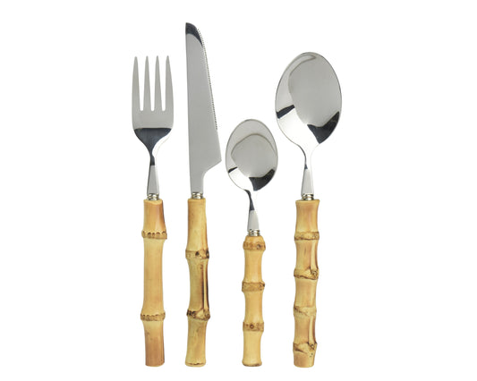 Set de 16 couverts en bois bambou et acier