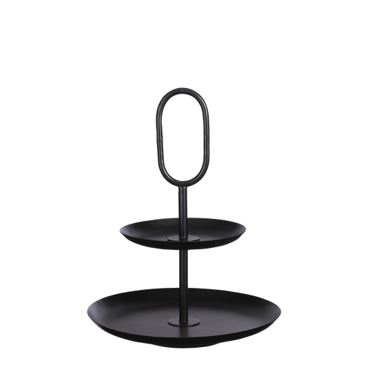 RAMA - Petit plateau rond 2 étages - H36 x Ø28 cm - Métal - Noir