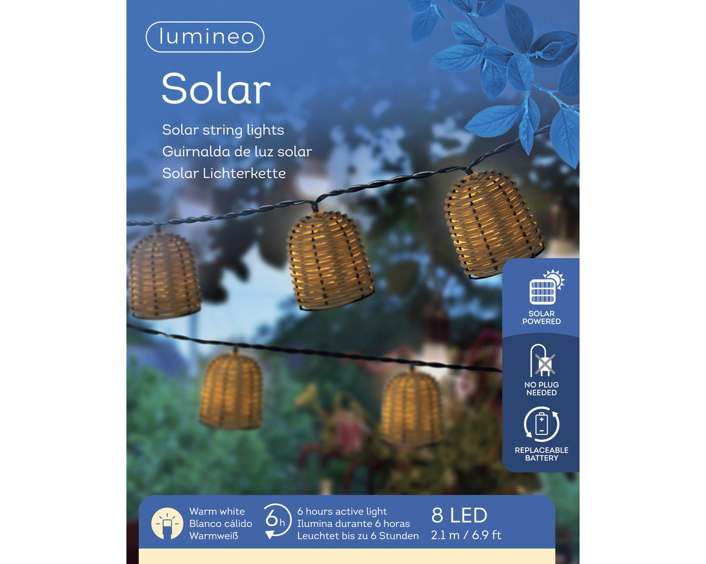 LAMPE SOLAIRE Garden 8 led Blanc chaud résine tressée - 2,10 m