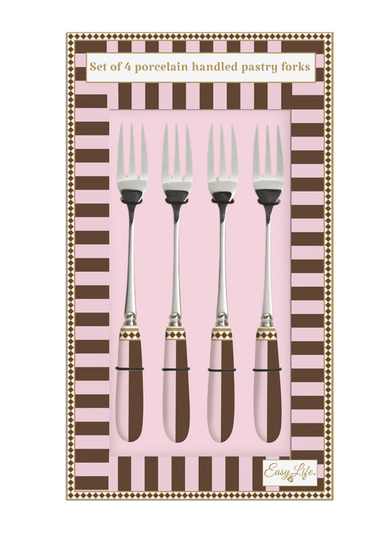 SWEET - coffret 4 fourchettes gâteaux manche porcelaine