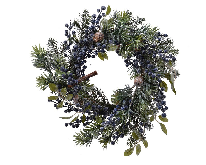 Couronne de bleuets givrés myrtille - D 40cm