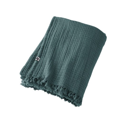GAIA PLAID gaze de coton bleu canard
