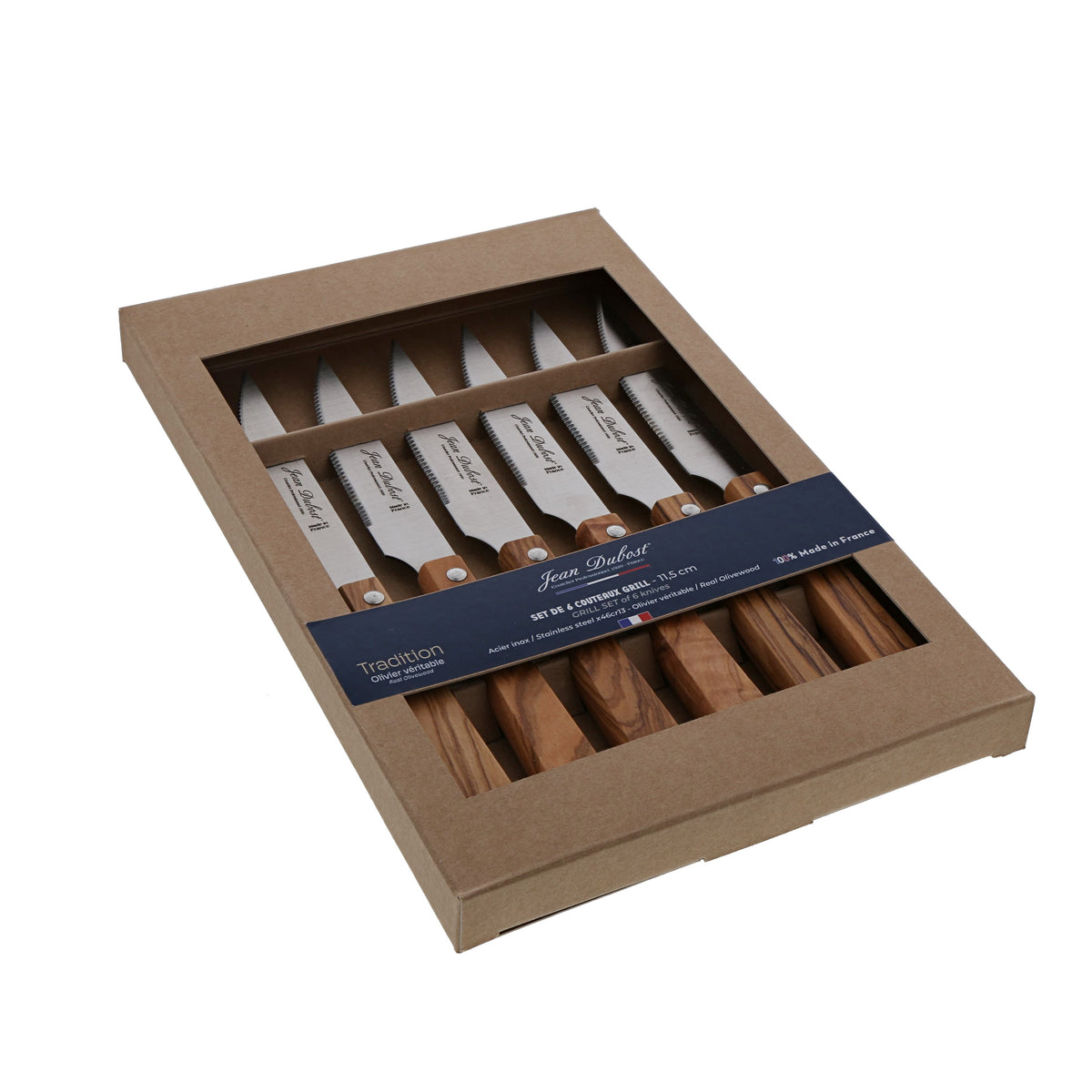 Coffret 6 couteaux grill manche bois olivier