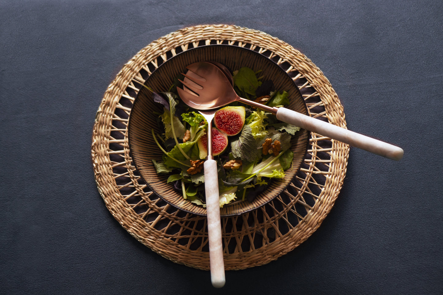 MOA Couverts salade cuivré /marbre rosé