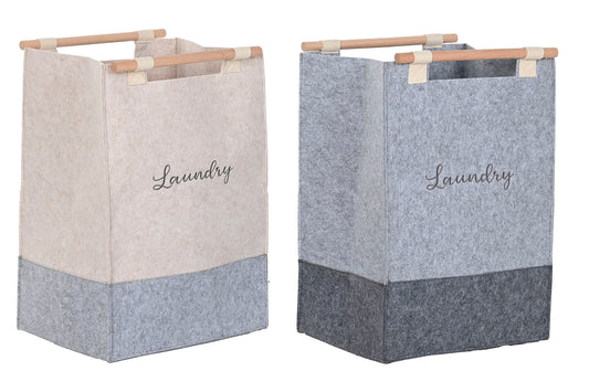 Panier à linge en feutre poignées  bois