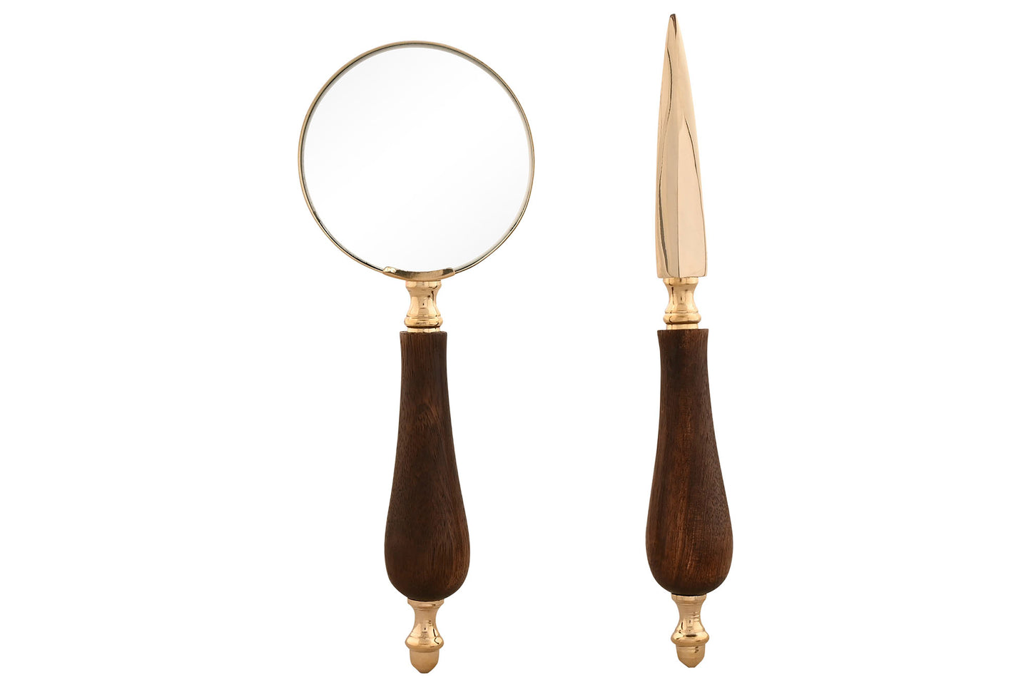 LOUPE ET COUPE-PAPIER  - bois de manguier et laiton