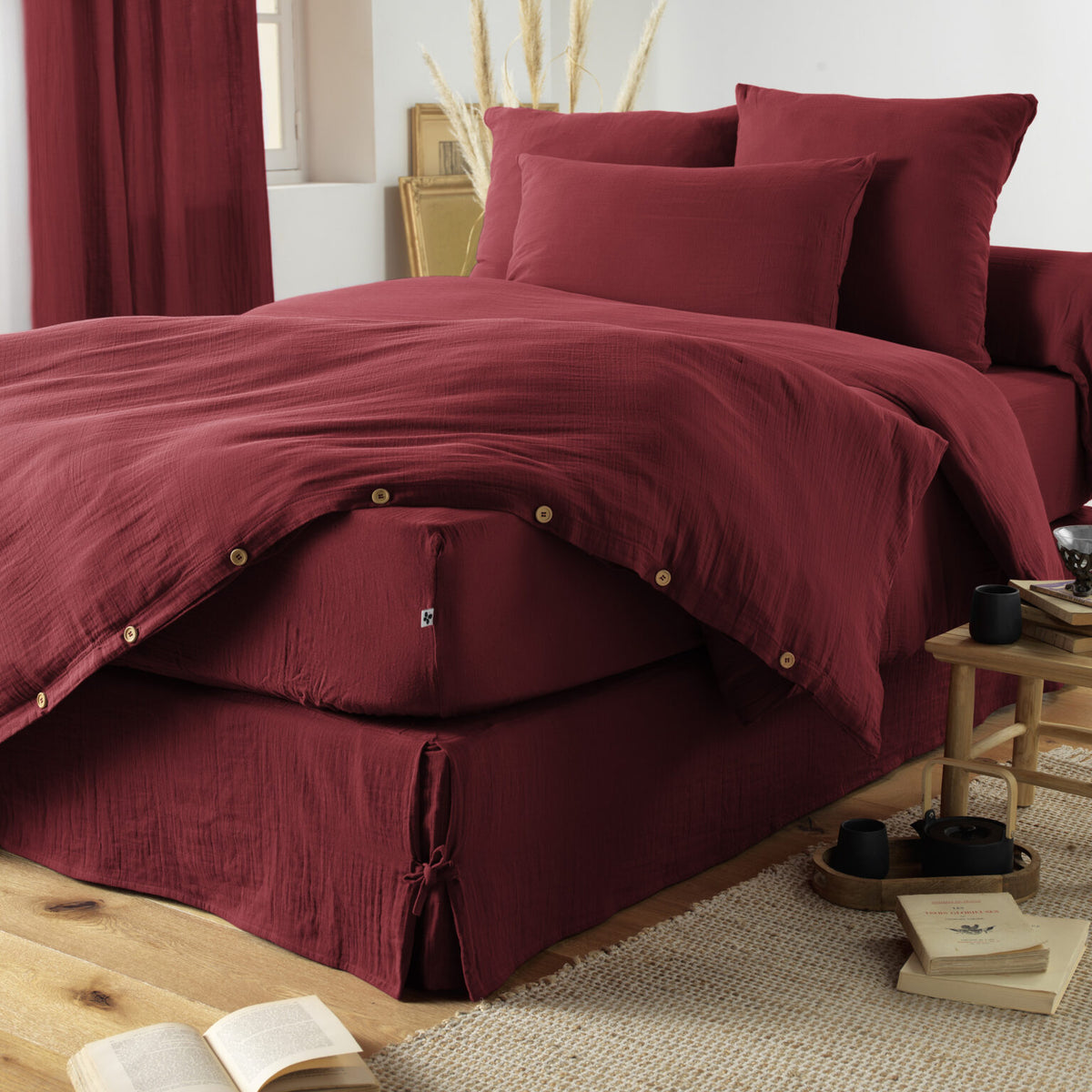 GAIA - Linge de lit gaze de coton Lie de vin