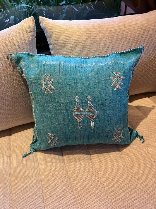 Coussin berbère -Turquoise/blanc- 45x45 cm environ