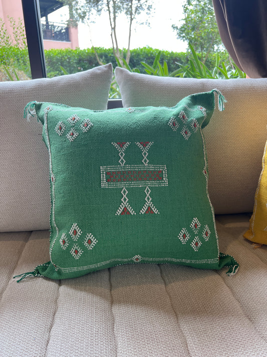 Coussin Berbère - Vert/blanc orange- 45 x 45 cm environ