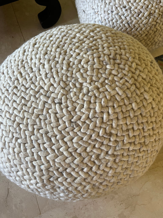 POUF GALET pure laine Beige chiné