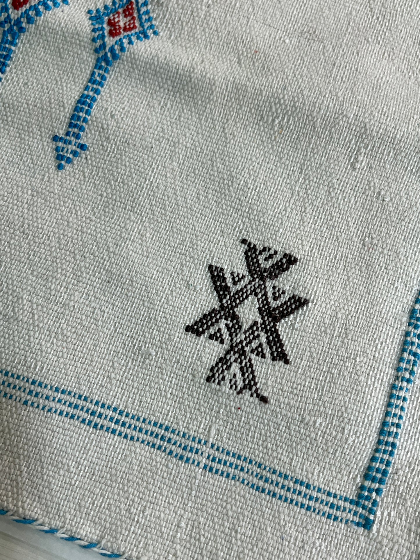 Coussin Berbère - Ecru/noir turquoise - 45 x 45 cm environ