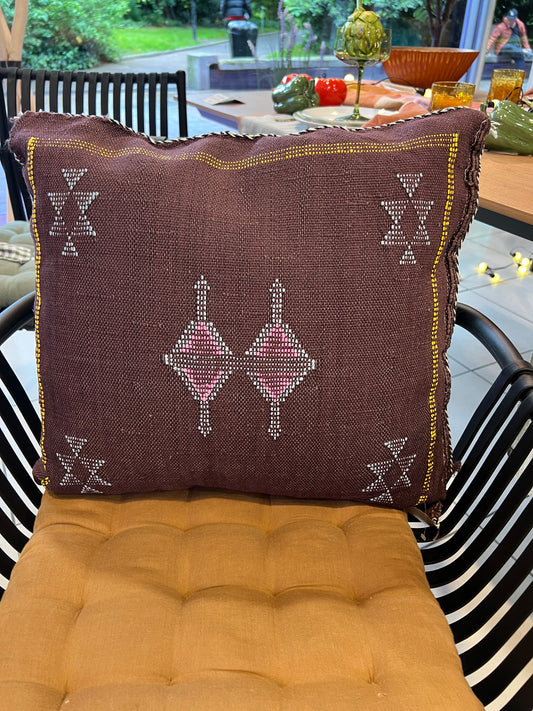 Coussin Berbère - marron/turquoise rose - 45 x 45 cm environ