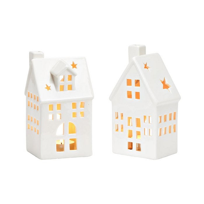 Maisons en porcelaine blanche (2 unités),  8x7x16cm