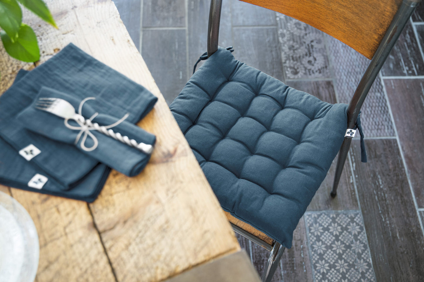 KALA Assise matelassée extérieur  38x38 Bleu Jean