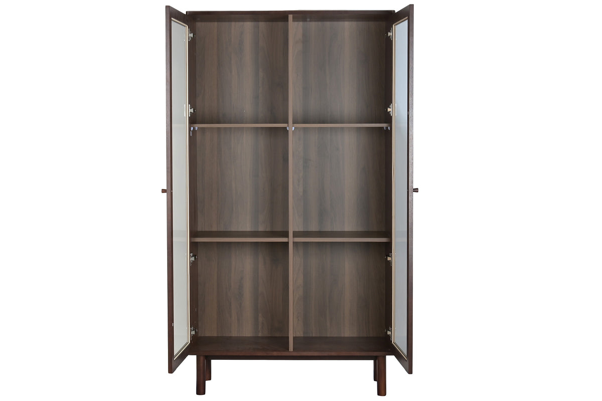 VITRINE Verre MDF couleur noyer foncé H183cm