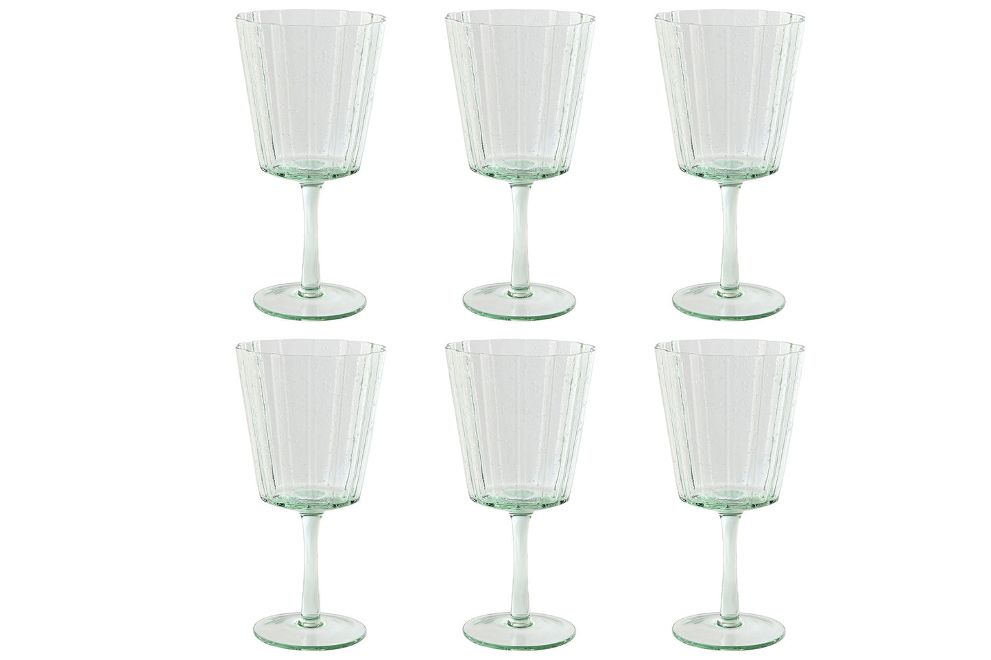 6 VERRES - Sur pieds verre bullé vert - 285 ml