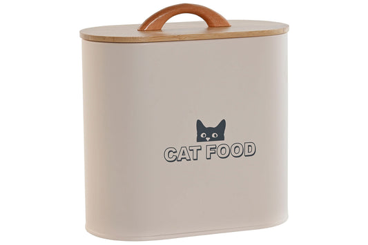 POT NOURRITURE CHAT - Métal beige et couvercle bambou 3,6 L