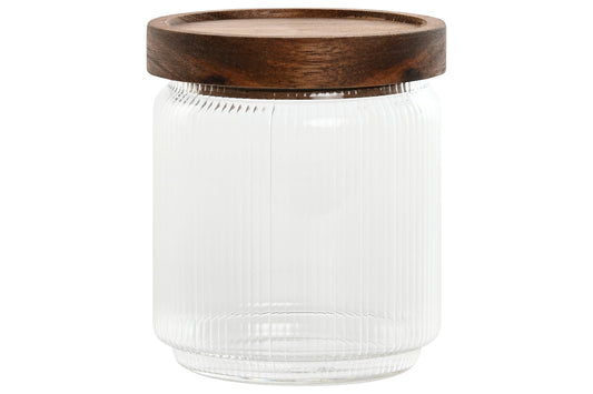 POT - Verre strié couvercle acacia - 450ml