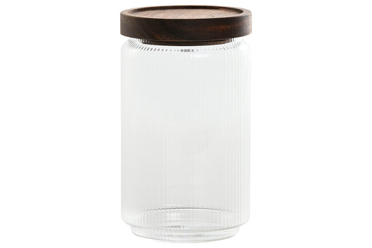 POT - verre strié couvercle acacia - 700ml