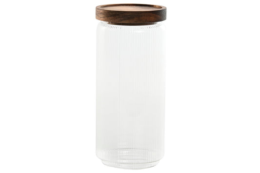 POT - verre strié couvercle acacia - 1L