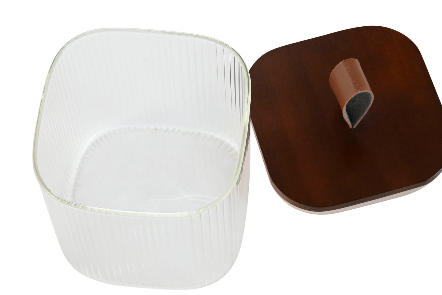 BOCAL - verre strié couvert acacia - 650 ml