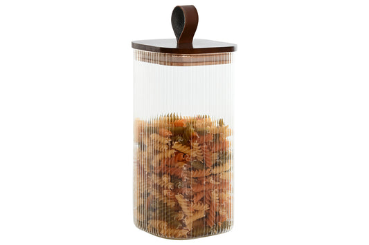 BOCAL - verre strié couvert acacia - 1,4 L