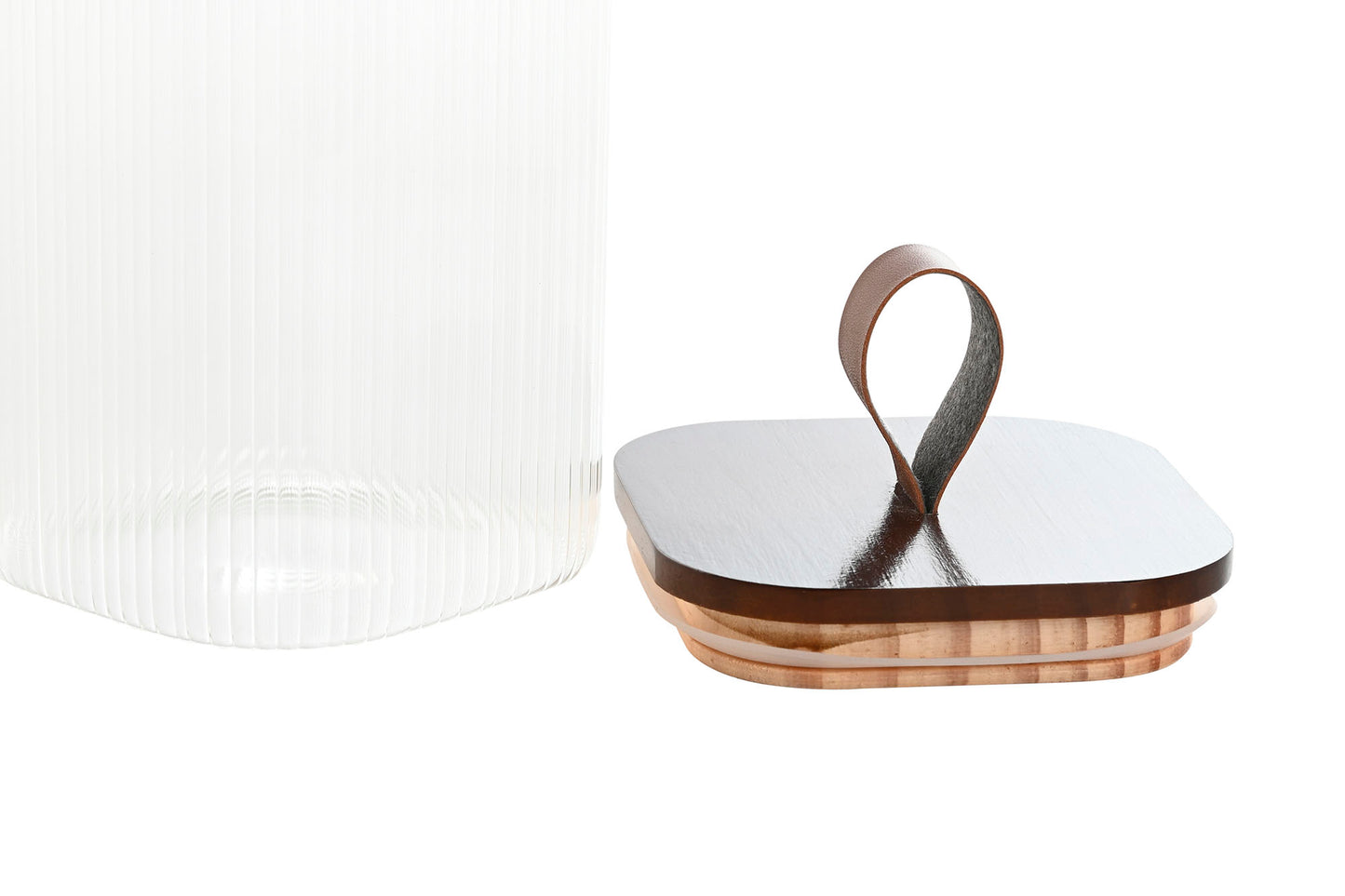 BOCAL - verre strié couvert acacia - 1,4 L